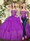 Colorful Eggplant Purple Tulle Lace Up Strapless Sleeveless Floor Length 15th Birthday Dress Beading and Ruffled Layers