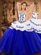 Popular Strapless Sleeveless Satin and Organza Quinceanera Gowns Embroidery Lace Up