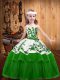 Green Ball Gowns Straps Sleeveless Organza Floor Length Lace Up Embroidery Little Girl Pageant Dress