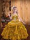 Embroidery and Ruffles Little Girls Pageant Dress Gold Lace Up Sleeveless Floor Length