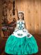 Aqua Blue Sleeveless Floor Length Embroidery and Ruffles Lace Up Pageant Dress