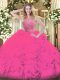 Fantastic Hot Pink Ball Gowns Beading and Ruffles Sweet 16 Dress Zipper Tulle Sleeveless Floor Length