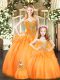 Glittering Orange Red Lace Up Quinceanera Gown Beading and Ruffles Sleeveless Floor Length