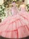 Floor Length Baby Pink Sweet 16 Dresses Bateau Sleeveless Zipper