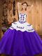 Modest Purple 15th Birthday Dress Military Ball and Sweet 16 and Quinceanera with Embroidery Strapless Sleeveless Lace Up