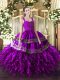On Sale Ball Gowns 15th Birthday Dress Purple Straps Organza Sleeveless Floor Length Zipper
