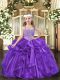 Purple Custom Made Pageant Dress Party and Sweet 16 and Quinceanera and Wedding Party with Beading and Ruffles Straps Sleeveless Lace Up
