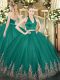 Elegant Dark Green Sleeveless Tulle Zipper Ball Gown Prom Dress for Military Ball and Sweet 16 and Quinceanera