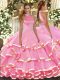 Watermelon Red Halter Top Backless Beading and Ruffled Layers Sweet 16 Quinceanera Dress Sleeveless