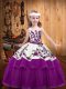 Fashionable Sleeveless Floor Length Embroidery Lace Up Little Girl Pageant Dress with Fuchsia
