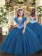 Custom Designed Straps Sleeveless Child Pageant Dress Floor Length Beading Blue Tulle