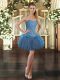 Affordable Blue Sleeveless Mini Length Beading and Ruffles Lace Up Prom Evening Gown