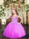 Simple Lilac Lace Up Little Girl Pageant Dress Appliques Sleeveless Floor Length