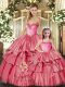 Shining Watermelon Red Organza Lace Up 15th Birthday Dress Sleeveless Floor Length Ruffled Layers