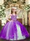 Hot Selling Purple Lace Up Straps Beading Little Girls Pageant Dress Wholesale Tulle Sleeveless