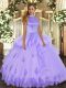 Lavender Backless Sweet 16 Dresses Beading and Ruffles Sleeveless Floor Length