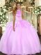 Lilac Backless Halter Top Beading and Ruffles Quinceanera Dresses Tulle Sleeveless