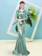 High Class Turquoise Half Sleeves Sequined Zipper Prom Party Dress for Prom and Party