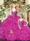 Artistic Straps Sleeveless Tulle Quinceanera Gowns Beading and Ruffles Lace Up