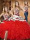 Graceful Red Lace Up Quinceanera Dresses Embroidery and Ruffles Sleeveless Floor Length