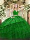Flare Green Tulle Zipper 15 Quinceanera Dress Sleeveless Floor Length Embroidery