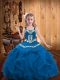 Classical Blue Organza Lace Up Straps Sleeveless Floor Length Little Girls Pageant Dress Wholesale Embroidery and Ruffles