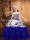 Customized Blue Lace Up Straps Embroidery Little Girls Pageant Dress Wholesale Organza Sleeveless
