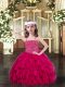 Sleeveless Floor Length Beading and Ruffles Lace Up Pageant Dress with Fuchsia