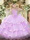 Lilac Ball Gowns Organza Straps Sleeveless Beading and Ruffled Layers Floor Length Zipper Sweet 16 Dress