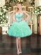 Perfect Sweetheart Sleeveless Prom Evening Gown Mini Length Beading and Ruffles Apple Green Organza