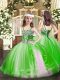 Low Price Sleeveless Tulle Floor Length Lace Up Pageant Dress Toddler in Green with Appliques