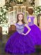 Classical Purple Kids Pageant Dress Party and Quinceanera with Beading and Ruffles Scoop Sleeveless Lace Up