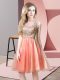 Peach Tulle Zipper Prom Dresses Sleeveless Knee Length Beading