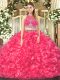 Sleeveless Floor Length Beading and Ruffles Zipper Quinceanera Dress with Coral Red