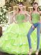 Sleeveless Floor Length Beading and Ruffled Layers Lace Up 15 Quinceanera Dress with Yellow Green
