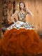 Exquisite Embroidery and Ruffles Quinceanera Gown Rust Red Lace Up Sleeveless Floor Length