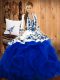 Blue Ball Gowns Sweetheart Sleeveless Satin and Organza Floor Length Lace Up Embroidery Sweet 16 Quinceanera Dress