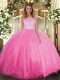 Sumptuous Tulle Scoop Sleeveless Clasp Handle Lace 15th Birthday Dress in Rose Pink