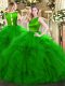 Admirable Scoop Sleeveless Organza Quince Ball Gowns Ruffles Clasp Handle