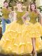 Sumptuous Gold Zipper Scoop Beading and Ruffled Layers Quinceanera Gowns Tulle Sleeveless