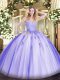 Fancy Lavender Lace Up Sweetheart Beading and Appliques Sweet 16 Dresses Tulle Sleeveless