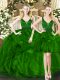 Eye-catching Sleeveless Tulle Floor Length Lace Up Vestidos de Quinceanera in Dark Green with Beading and Ruffles