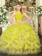 Comfortable Sleeveless Floor Length Ruffled Layers Zipper Quinceanera Dress with Yellow Green