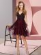 Trendy Knee Length Burgundy Dama Dress for Quinceanera V-neck Sleeveless Backless