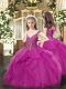 Fuchsia Lace Up V-neck Beading and Ruffles Little Girls Pageant Gowns Tulle Sleeveless