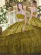 Superior Olive Green Sleeveless Tulle Backless Quince Ball Gowns for Military Ball and Sweet 16 and Quinceanera