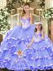 Lavender Quinceanera Gown Military Ball and Sweet 16 and Quinceanera with Beading and Ruffled Layers Sweetheart Sleeveless Lace Up