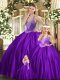Fine Purple Vestidos de Quinceanera Military Ball and Sweet 16 and Quinceanera with Beading Straps Sleeveless Lace Up