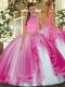 Sweet Beading and Ruffles Sweet 16 Dress Hot Pink Backless Sleeveless Floor Length