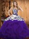 Custom Fit Purple Sweetheart Neckline Embroidery and Ruffles Quinceanera Gown Sleeveless Lace Up